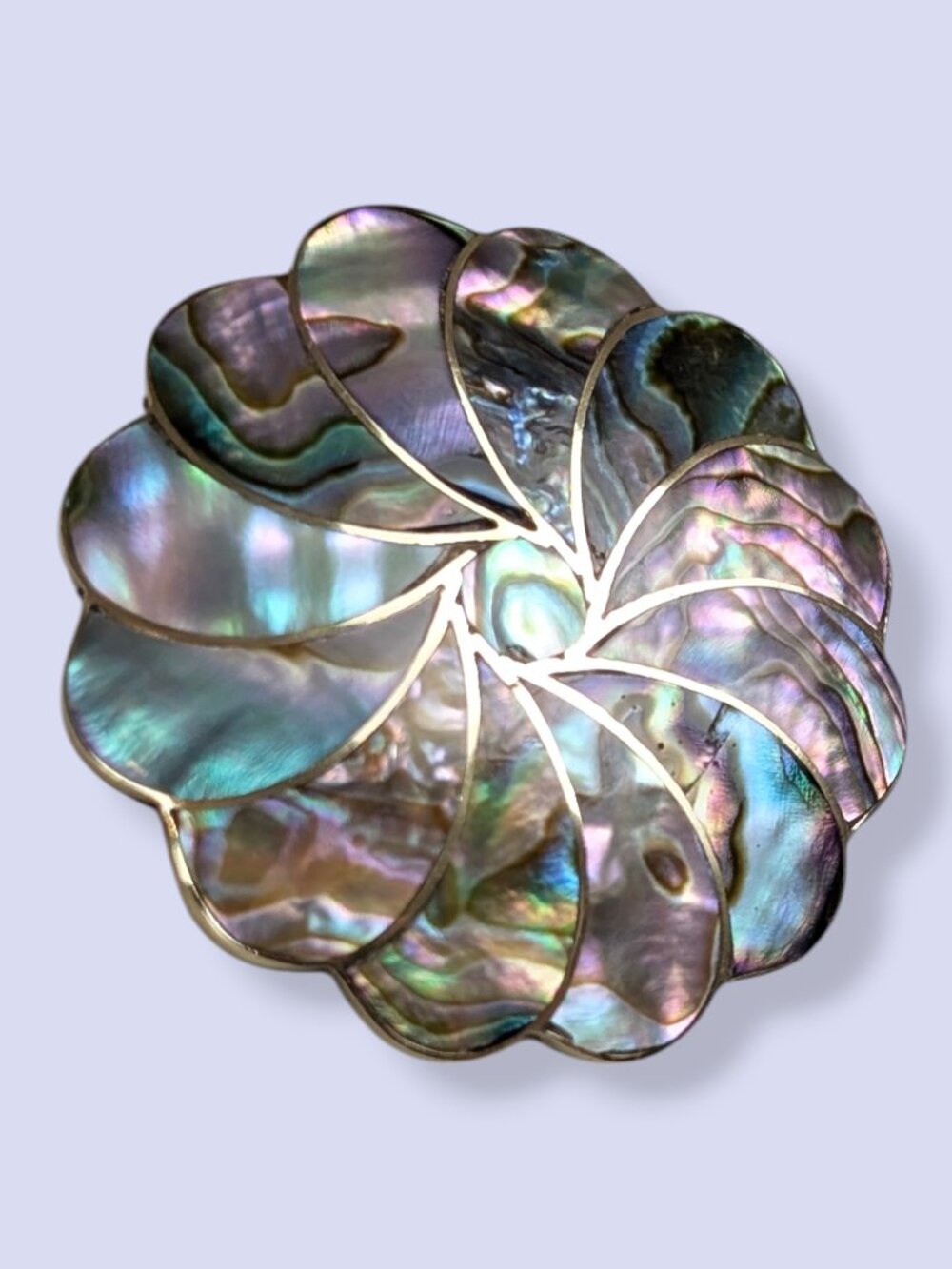 Vintage Scalloped Abalone Inlay Taxco-Style Mexico Brooch - Picture 6 of 10